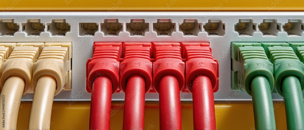 Fototapete Hyperconnected Infrastructure Precision Ethernet Networking with Color-Coded Fiber Optic Cables - Next-Gen Data Center Optimization for Digital Transformation