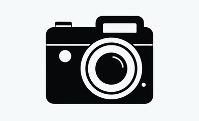 Camera silhouette, Camera silhouette vector art illustration, black camera outline, retro camera shape, flat design illustration