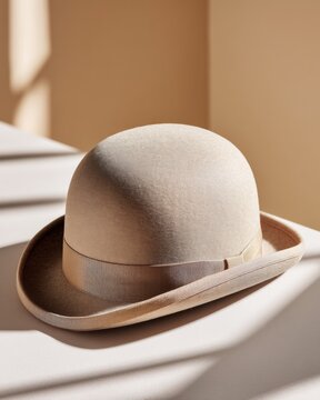 Heritage Revival Classic Bowler Hat in Neutral Palette - Timeless Menswear Elegance for Modern Professional Branding and Vintage Fashion Editorial