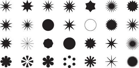 Set of sale sticker, price tag, starburst, quality mark, sunburst badges, retro stars. Flat vector design elements. Starburst speech bubbles or attention grabber 