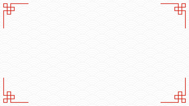 Red oriental Japanese letter ornament frame on white cloud wave background, traditional asian decorative border line art illustration, various luxury Chinese design style element