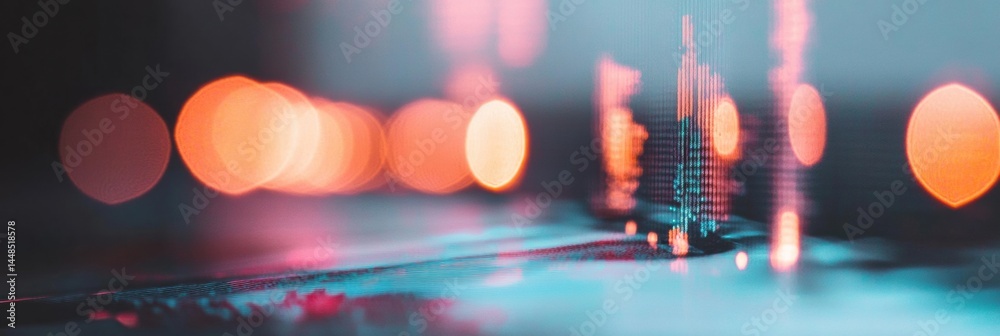 Poster Futuristic Financial Analytics Dynamic Cyber-Blurred Market Visualization with Neon-Chromatic Data Visualization for Next-Gen Economic Intelligence