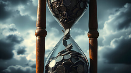 Sand Timer with Stuck Coins – Frozen Market Liquidity Concept