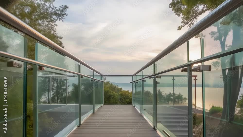 Aufkleber a medium closeup of repurposed glass railings that give an unobstructed view of the surrounding land