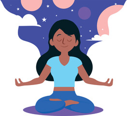 Woman meditating, person practicing yoga in nature, peace of mind, nirvana