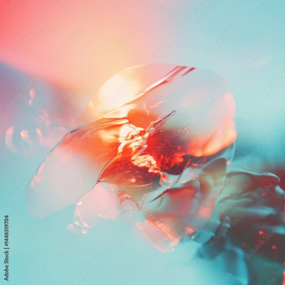 Poster ethereal digital metamorphosis translucent fluid dynamics with vibrant coral and teal - next-gen cre