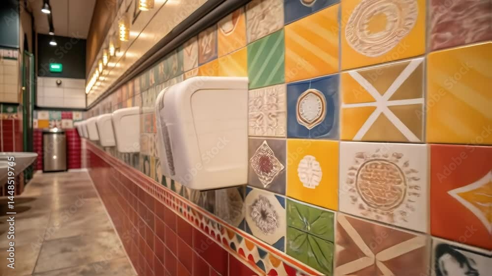 Leinwandbilder a medium closeup of vibrant colorful tiles on a bathroom wall showcasing a blend of patterns and tex