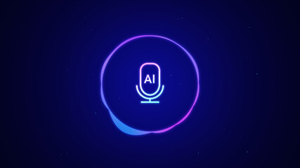 AI voice recognition personal assistant technology concept, smart artificial intelligence app screen, machine speech generated, online support chat bot, automated virtual business customer service