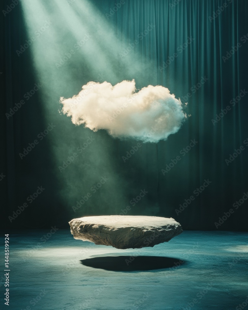 Poster ethereal digital innovation surreal cloud levitation showcasing futuristic design, minimalist techno