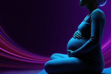 Holistic Maternal Wellness Neon-Powered Prenatal Yoga Visualization - Empowering Pregnancy Movement for Mindful Millennial Mothers in Dynamic Digital Wellness Landscape
