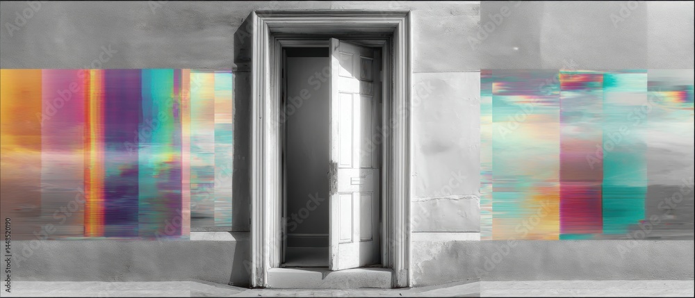 Aufkleber Liminal Digital Transition Post-Analog Glitch Aesthetic Exploring Architectural Boundaries - Generative Design and Immersive Spatial Transformation