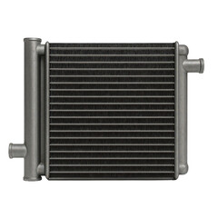 Fototapeta premium Industrial metal heat exchanger component for thermal management systems, featuring detailed fin structure.