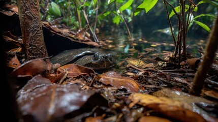 Camouflaged Anaconda in Amazonian Rainforest