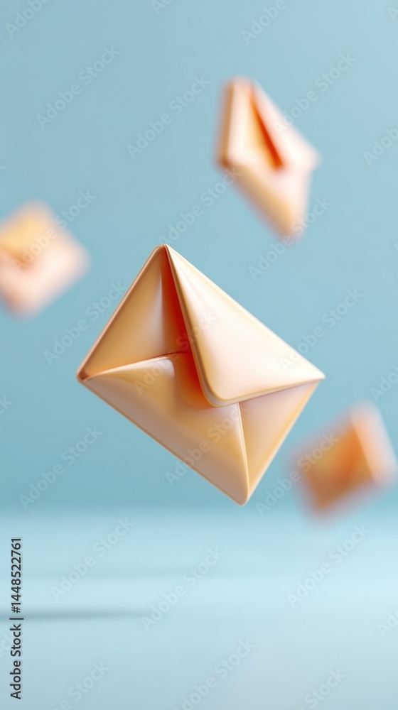 Aufkleber Dynamic Digital Communication Minimalism Floating Email Envelope Icons in Soft Pastel Tones - Next-Gen Tech Messaging and Creative Visual Communication Design