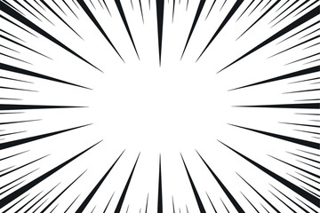 Obraz premium Comic explosion burst, black radiating lines, dynamic action effects design for energy impact