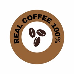Real coffee 100%, eco friendly icon, label, tag, stamp, logo design, business logo, logo for business models for advertising, marketing and promotion concept 