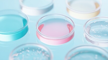 Colorful gel capsules on a light background, vibrant hues of blue, pink, and clear, showcasing pharmaceutical elegance and modern design.