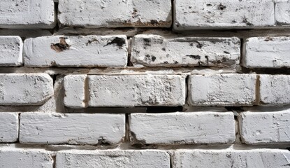 Fototapeta premium Close-up of an aged white brick wall with visible wear and texture.