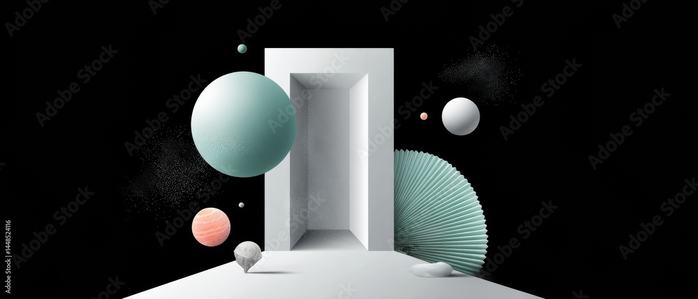 Poster Minimalist Portal Design Geometric Abstract Spatial Composition Exploring Digital Dimensionality and Conceptual Architectural Visualization for Tech Innovation