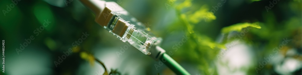 Aufkleber Hyperconnected Infrastructure Macro Ethernet Cable Installation with Transparent Connector - Next-Gen Networking, Digital Resilience and Sustainable Tech Visualization