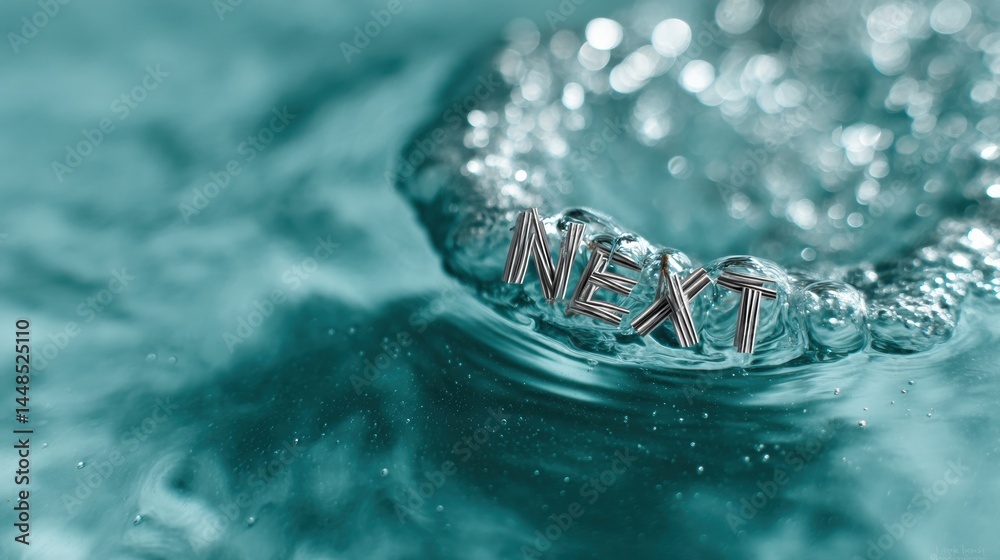 Poster Transformative Business Narrative Cinematic Macro Visualization of NEXT Paperclip Typography in Fluid Dynamics - Innovative Corporate Branding Concept
