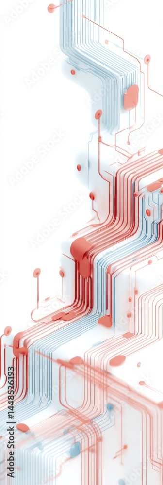 Poster Digital Disruption Visualization Abstract Tech Decline Infographic with Flowing Circuit Patterns - Economic Transformation and Innovation Analytics Insights