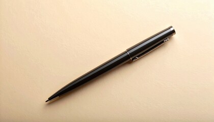 Writing action with a black pen on beige surface office setting macro photography close-up view creativity concept