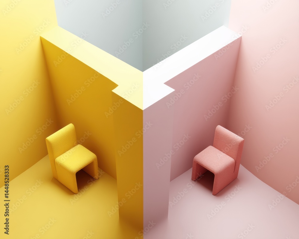 Poster geometric harmony minimalist color-block interior design showcasing spatial innovation and emotional