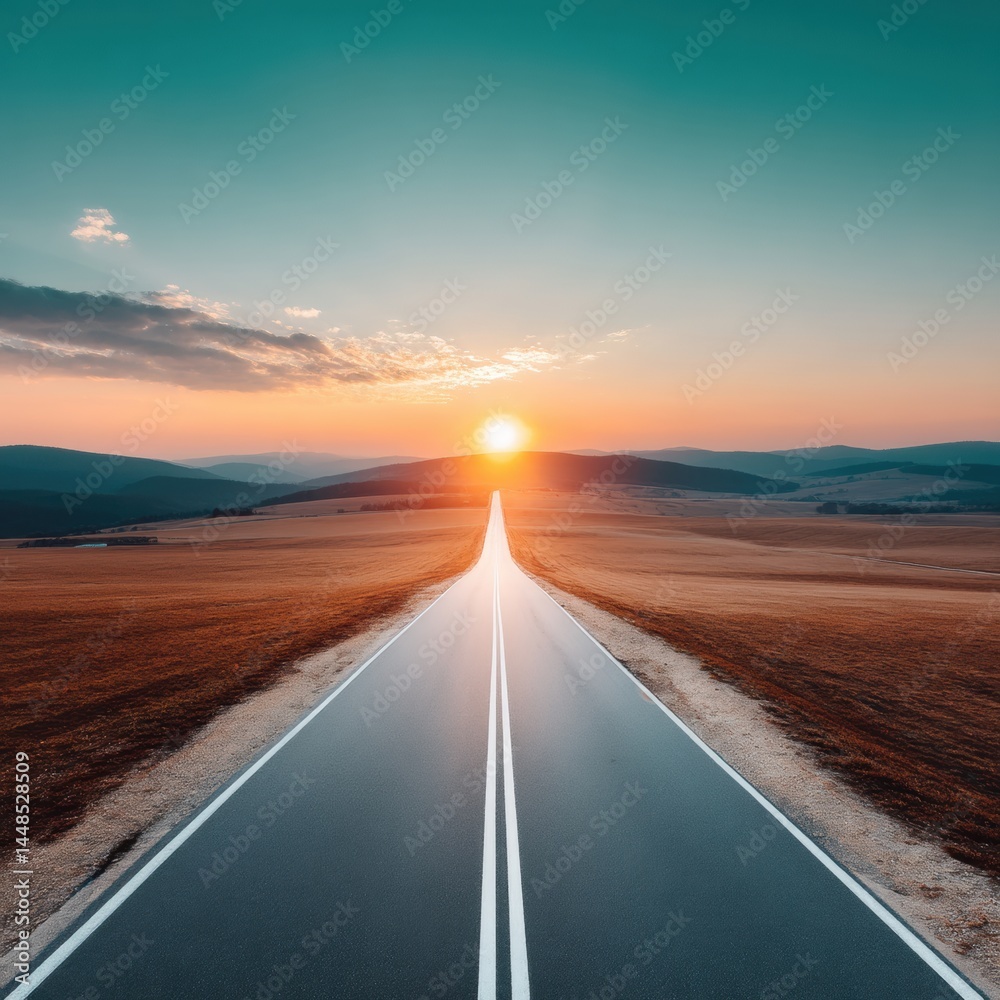 Poster minimalist journey empowering digital nomad landscape with infinite horizon - future of remote work 