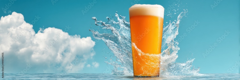 Poster crisp refreshment meets dynamic motion craft beer splash capturing summer hydration trends with high