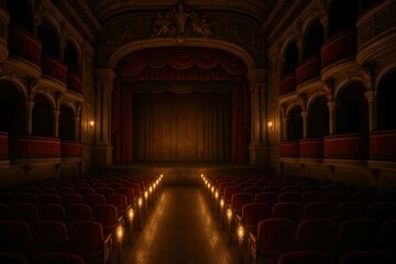 Elegant Baroque Theater Ambiance with Warm Lighting and Red Seats