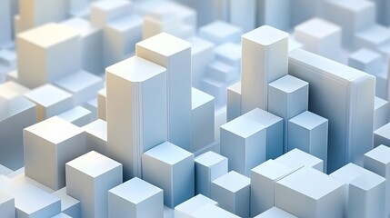 Fototapeta premium Abstract 3D White Cube Cityscape Building Blocks Design
