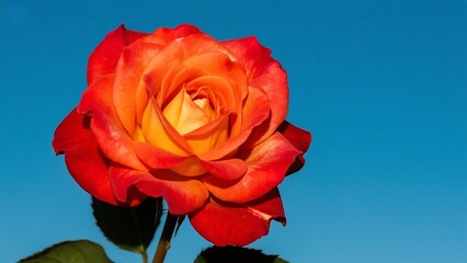 Vibrant orange rose, macro photography, detailed petals, gradient colors from yellow to red