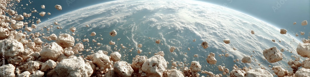 Poster orbital debris crisis hyper-realistic space junk visualization revealing technological footprint and