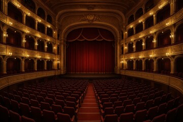 Historic Playhouse Interior with Red Curtains and Elegant Seating