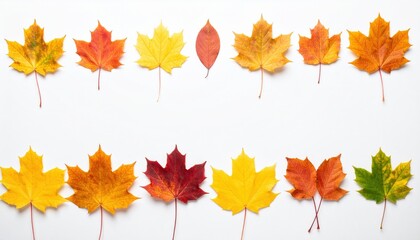 Fototapeta premium Autumn leaf arrangement nature photography studio top-down view colorful patterns