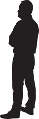 Silhouette of a Man Standing Thoughtfully with Arms Crossed