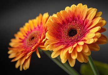 Vibrant orange and yellow gerbera daisies with lush petals in soft natural light.