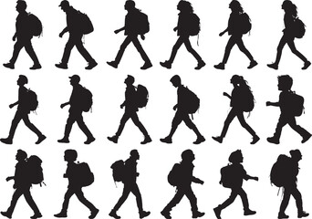 Hiking Backpackers Silhouettes Walking Outdoors Travel Adventure