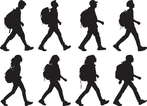Hikers Walking Silhouettes Backpacks Travel Adventure