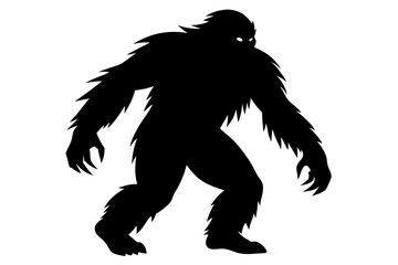 Black bigfoot silhouette on transparency showing creature walking with a menacing stance, bigfoot, sasquatch, silhouette, cryptozoology, mystery, legend, creature, mythical, monster, ape, walking