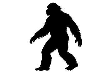 Fototapeta premium Bigfoot silhouette figure walking with a long similar stride vector illustration, bigfoot, sasquatch, cryptid, silhouette, monster, legend, creature, walking, stride, footprint, track, trail, forest