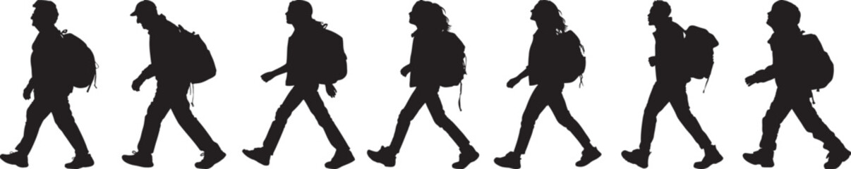 Hikers Walking Silhouettes Group Travel Adventure Backpacks