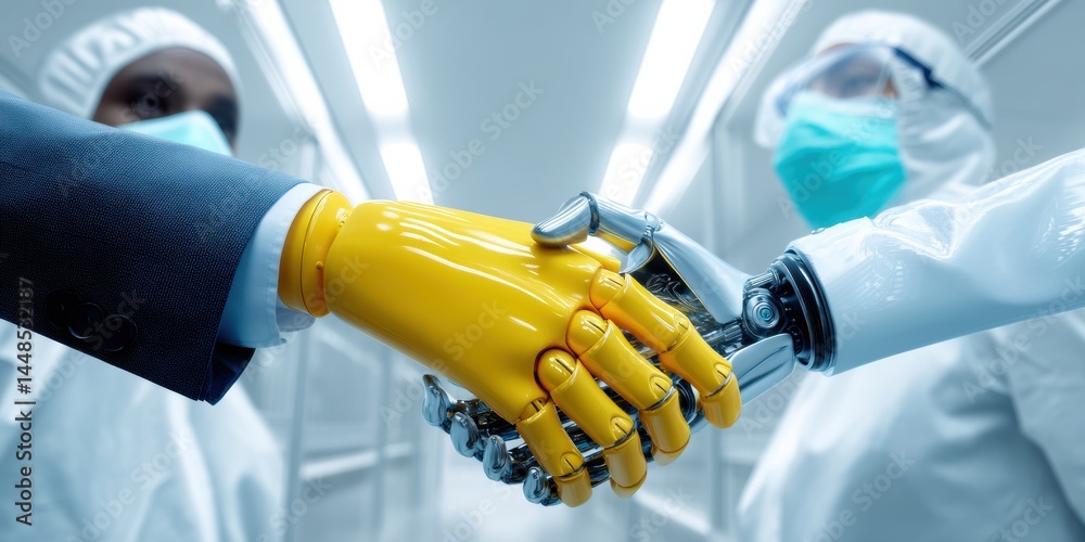 Leinwandbilder emerging ai collaboration vibrant human-robot handshake visualizing future tech innovation, digital 