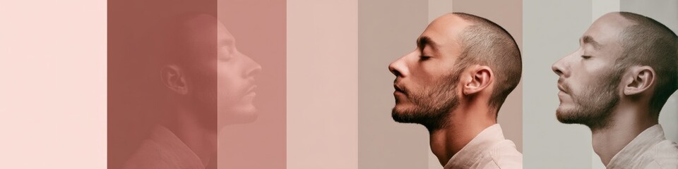 Fototapeta premium Neurodiverse Mental Health Visualization Fractured Identity Spectrum Portraying Psychological Complexity through Minimalist Color-Blocked Digital Art Experience