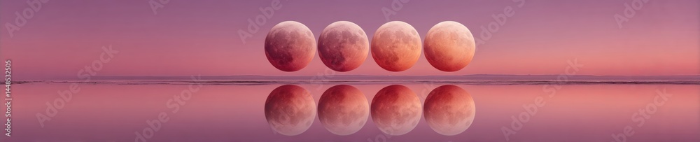 Leinwandbilder Ethereal Lunar Eclipse Visualization Minimalist Super Moon Sequence Capturing Celestial Transformation for Digital Science Education and Astronomical Innovation