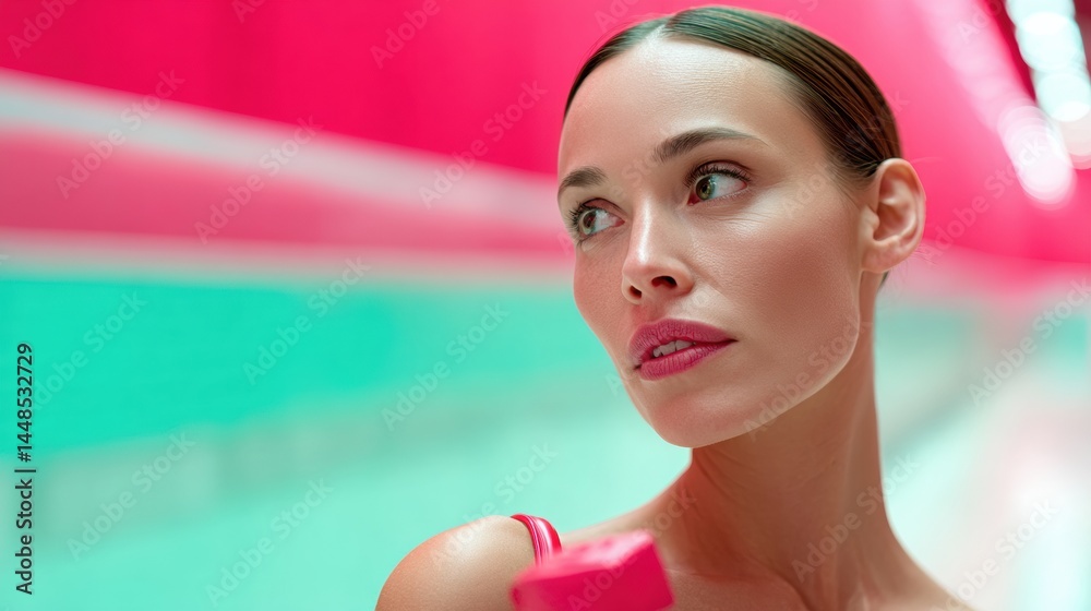 Aufkleber chromatic minimalism gen z fashion portrait with vibrant color-block aesthetic exploring modern iden