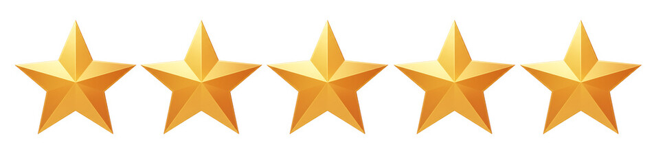 Obraz premium Golden five star rating review icon for feedback systems isolated on transparent background