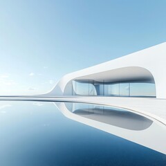 Fototapeta premium Modern white building with pool on transparent background