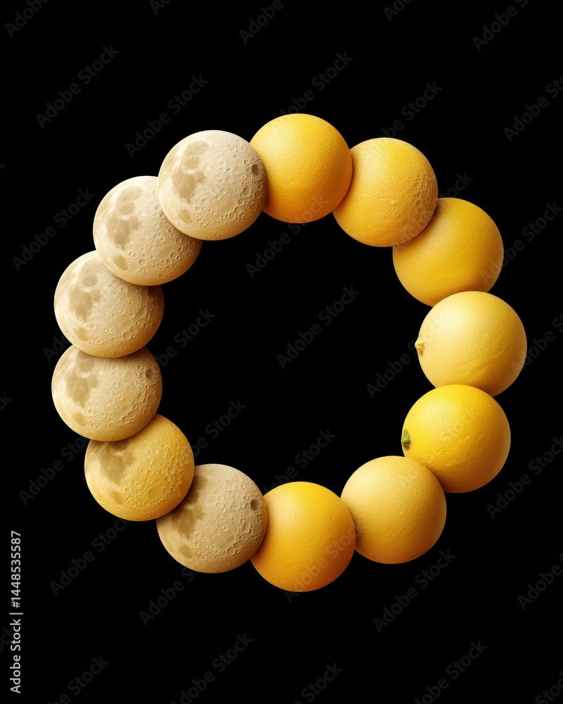 Poster lunar evolution visualized minimalist moon phase cycle infographic - astronomical progress and scien